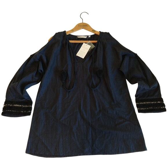 Soft Surroundings Chandra Top Size S NWT Cold Shoulder Beaded Tassel Boho Rayon - Picture 2 of 9